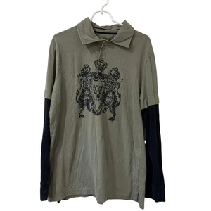 Route 66 Herren Gr. Large grün & schwarz Langarm Lagenlook Poloshirt Y2K Skater - Bild 1 von 5