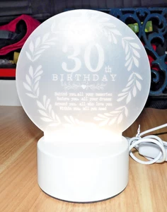 3D CREATIVE 30th BIRTHDAY CELEBRATION NIGHT LIGHT ILLUSION LAMP UK FREE POST NEW - Picture 1 of 8