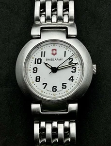 Vintage 1998 SWISS ARMY Women’s 26mm Quartz Watch Steel Case Bracelet White Dial - Picture 1 of 12