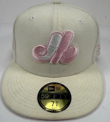 New Era Montreal Expos Fitted Hat Cap Size 7 5/8 1982 All Star Game Cream Pink - Image 1 of 4