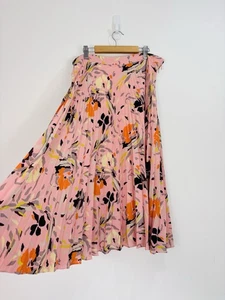 Reiss Skirt Women Size 14 Pink Orange Floarl Midi Pleated Floaty Swing Zip Andi - Picture 1 of 8