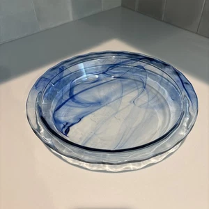 Pyrex Watercolor Collection Pie Plate Blue Lagoon Swirl Glass Pie Dish 9.5” - Picture 1 of 4