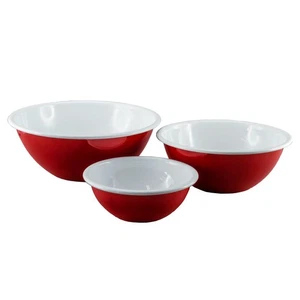 Country Vintage Style Falcon Enamel Mixing Bowls Red Set 3 - Picture 1 of 2