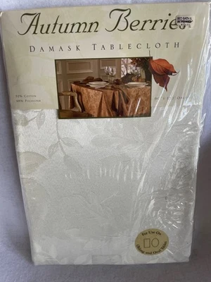 NIP Autumn Berries Cream Damask Fall Tablecloth- 60” x 120” - Image 1 of 2