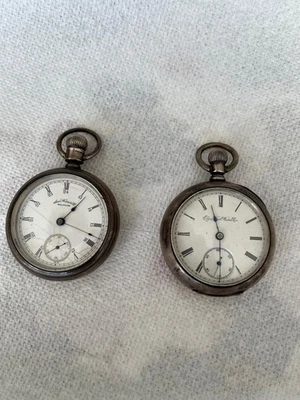 2 Винтажный 18 размер монета серебряные карманные часы, Waltham & Elgin - Изображение 1 из 4