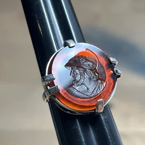 Vintage Sterling Silber Intaglio Kamee Ring Krieger im Helm - - K1 - Bild 1 von 16