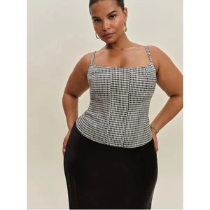 Top in lino Reformation Hattie REMY CHECK stile corsetto smocked Gingham taglia 4 - Foto 1 di 9