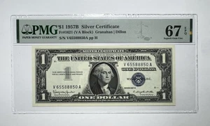 1957 B $1 One Dollar Silver Certificates PMG 67EPQ - Picture 1 of 2