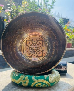Shree Yantra With Full Mantra Carving Singing Bowl-Sound Healing-Meditation Bowl - Picture 1 of 4