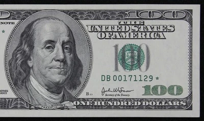 $100 2003 Star AU Federal Reserve Note DB00171129* New York B2 one hundred 320K  - Image 1 of 3