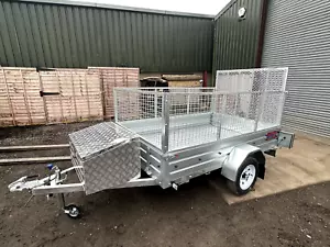 New 8x5 Road Trailer with cage & ramp +Fitted Front alloy box UK DELIVERY - Picture 1 of 13