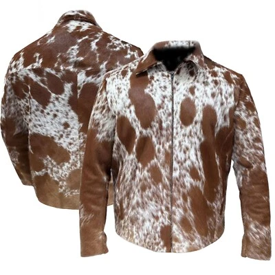 Chaqueta occidental de cuero genuino elegante con cabello de vaca real para hombre Foto 1 de 4