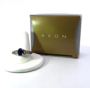 AVON, Size 10 Sterling Silver & Lab Sapphire Millennium Heart Ring With Box - Picture 1 of 9