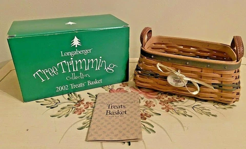 LONGABERGER 2002 Tree Trimming Treats Green Basket w/Tie-on & Box~Signed!! Cover