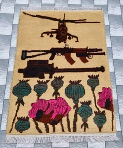 Upium Afghan Tribal Handmade Rug Area War Rug With Upium History Rug 80x60 cm - Picture 1 of 11