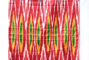 UZBEK USSR(114.2"-290cm)HAND CRAFTED IKAT HAN ATLAS FABRIC 70%SILK-30%COTTON (A3 - Picture 1 of 4