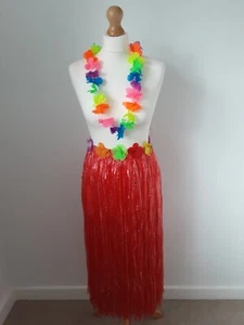 HAWAIIAN HULA SKIRT LADIES AND LEI LONG 80CM FANCY DRESS COSTUME - Picture 1 of 2