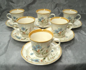 Vtg Mikasa BLUE DAISIES Garden Club 6 Tea Coffee Cup & Saucer Set EB804 Japan EC - Picture 1 of 5
