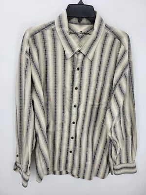 Camisa Tommy Bahama Para Hombres XXl 2XL Marrón Azteca Rayas Manga Larga Algodón Abotonado Foto 1 de 4