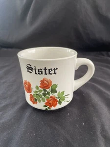 Papel Vintage Sister Cup Beige Monogram Rose Ceramic Coffee Mug 3.5 inch high - Picture 1 of 5