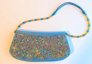 GINA LONDON Abend Clutch TASCHE blau WILDLEDER mehrfarbig SWAROVSKI KRISTALLE - Bild 1 von 13