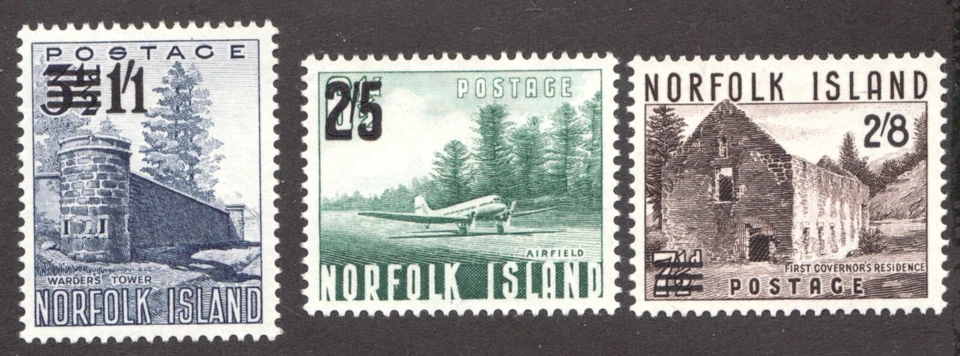 1960 Norfolk Island Sc #26-28 surcharged Architecture, Airplane MH Cv$21.50 - Image 1 of 1