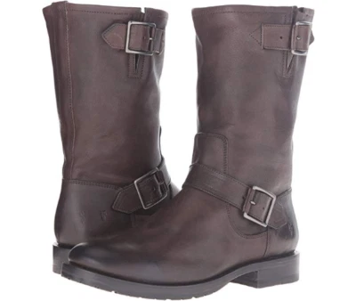 New Womens Frye Natalie Mid Engineer Lug Charcoal Leather Boots Size 6 $ 398 - Imagem 1 de 4