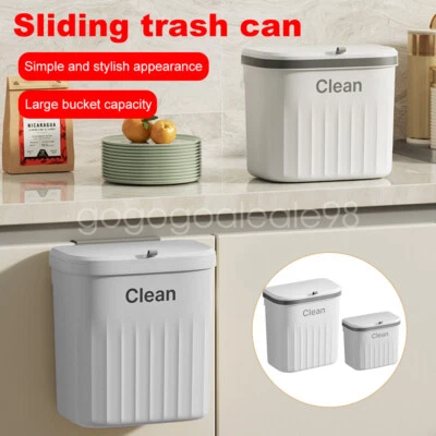 Kitchen Sliding Trash Can 8.5L/12L Sealing Design Sticky Hook Home Rubbish Bin - Image 1 of 4