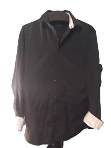 Men's Size 15 1/2 Shiny Black Contrast Cuffs Dress Shirt Button Up Nicole Miller - Picture 1 of 11