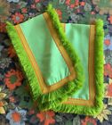 Vintage 70's Psychedelic Bright Green and Orange Fringe Table Runners