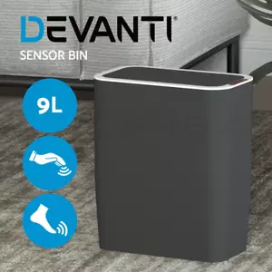Devanti Motion Sensor Bin Automatic Rubbish Bins Waste Trash Can Ash Black 9L - Picture 1 of 9