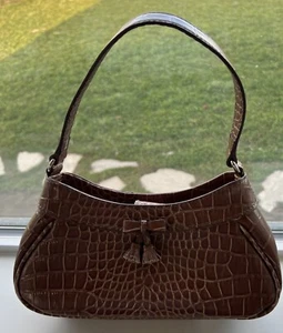 Liz Claiborne Small Purse Handbag Faux Alligator Mock Croc Brown Tassels 1 Strap - Picture 1 of 16