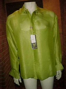NWT MENS CREME DE SILK METALLIC SILK SHIRT STYLE LIME 1300 SHEER MEDIUM SLIM - Picture 1 of 3