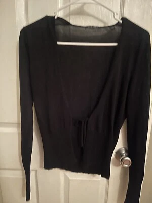 Tahari Black Cardigan  Tie Front Black Size Medium Silk/ Soie - Image 1 of 4