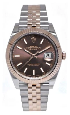 Rolex Datejust 41 esfera chocolate oro rosa 18k reloj de acero + tarjeta '20 126331 Foto 1 de 4