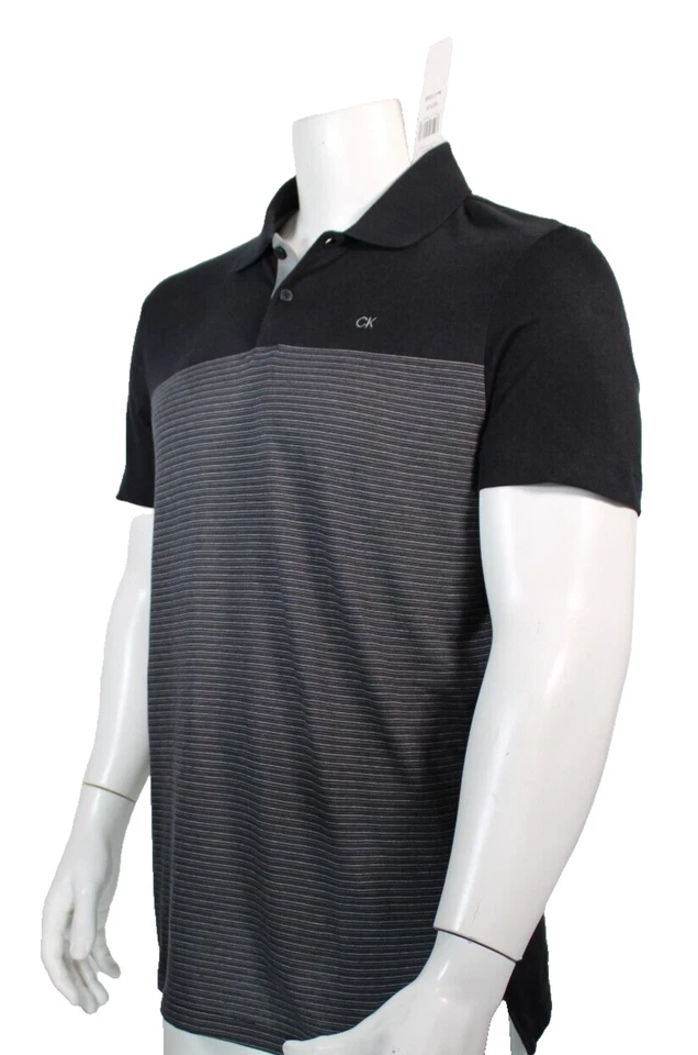 CALVIN KLEIN Men's M Black / Gray / Embroidered CK Logo 100 Cotton Polo Shirt