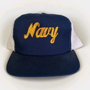 Vintage Made In The USA Navy Script Canvas SnapBack Hat Cap ⚓ - Picture 1 of 14