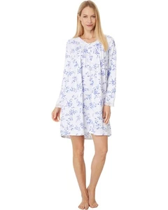 Eileen West Manga Larga Blanco Azul Floral Acogedor Suéter Tejido Camisón Corto L - Imagen 1 de 4