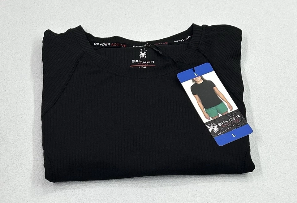 Women's Spyder Active Ribbed Short Sleeve T-Shirt Large Black item 1849684