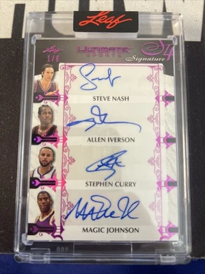 Stephen Curry Magic Johnson Iverson Nash 2024 Leaf Ultimate Sports automático 1/6 Foto 1 de 2