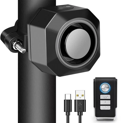 Waterproof Bike Alarm Rechargeable Wireless Anti-Theft Vibration System w/Remote - Image 1 of 4
