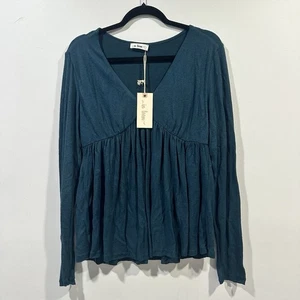 Camicetta In Loom Teal taglia Large nuova con etichetta scollo a V top autunnale morbida boho preppy - Foto 1 di 4