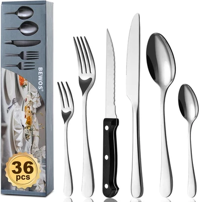 set posate da 36 pezzi con coltelli da bistecca per 6 persone, in acciaio inox,  - Immagine 1 di 4