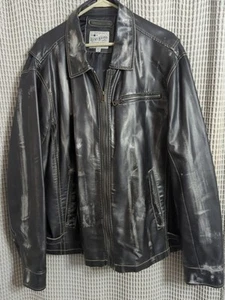 Lucky Band Men's Faux Black Distressed Jacket XXL - Picture 1 of 10