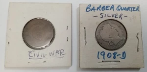 YY126-15 Gorgeous 1865 Bronze 2c Civil War &1908 Barber Silver 25c Free Shipping - Picture 1 of 6