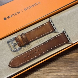 Bracelet Apple Watch Hermès en cuir marron 38 mm 40 mm 41 mm 42 mm bracelet tour simple JPN - Photo 1 sur 7