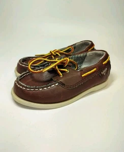 OshKosh B'gosh Brown Leather Loafer Boat Shoes Nautical Deck Loafers Kids Size 7 - Picture 1 of 7