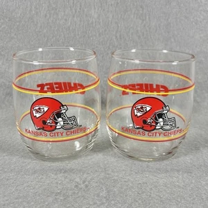 2 Bicchieri Vintage Kansas City Chiefs 3 3/4” Vetro NFL Stemless Coppia Tazza Logo - Foto 1 di 11