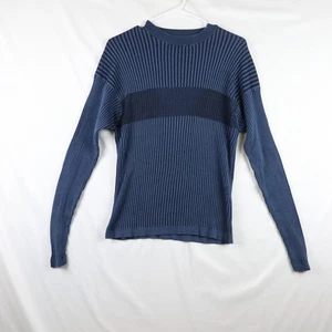 Suéter de Murano para Hombres Grande Azul Acanalado Tejido Seda Algodón Pullover Cuello Redondo Suave - Imagen 1 de 7