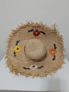 Wonderly Women's Floral Embroidery Panama Straw Sun Hat Floppy Frayed $48 - Picture 1 of 10